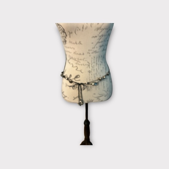 Boho belt,2 black cords tied with pewter stones of various sizes. Ties to close - Picture 3 of 7